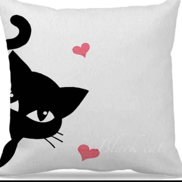 クッションカバー 猫イラスト 猫クッショんカバー 猫柄枕カバー 枕カバー 黒猫 猫 猫小物 ねこ にゃんこ ネコチラリ かわいい
