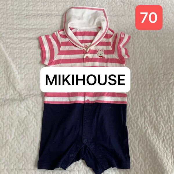 ミキハウス ロンパース セーラー ピンク ボーダー 半袖 半ズボン ショートオール miki HOUSE カバーオール ベビー服