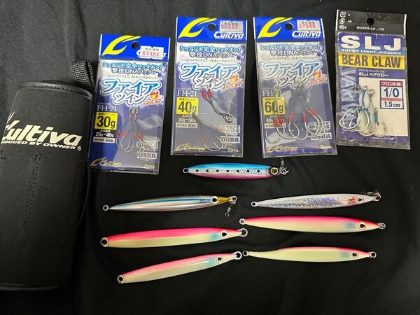 美品 撃投ジグ ピンクグロー他 40g 50g 60g 65g カルティバ フック ジグケース