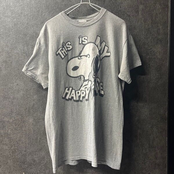Mサイズ PEANUTS SNOOPY スヌーピー Tシャツ ビッグロゴ グレー