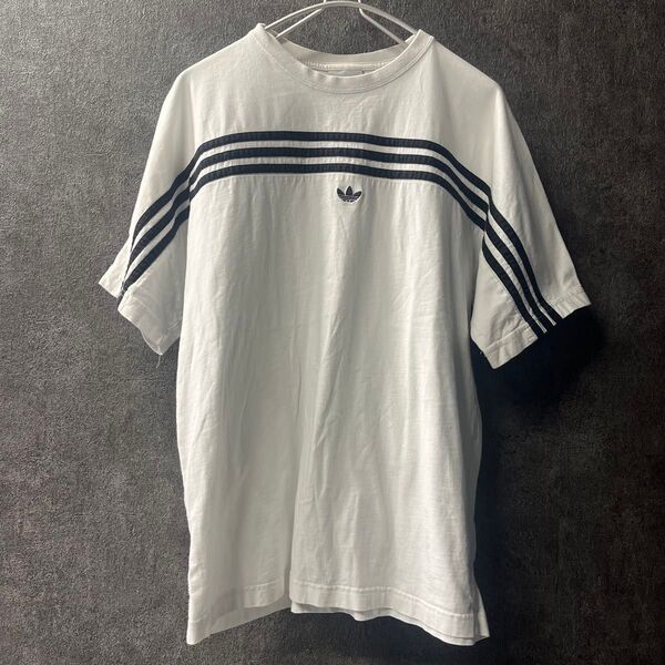 105/XL adidas アディダス Tシャツ ホワイト ワンポイントロゴ トレフォイル