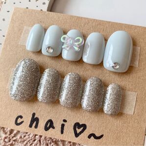 【現品】ネイルチップ シンプル シルバー ショートオーバル