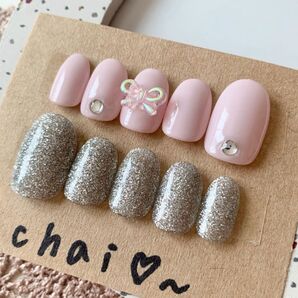 【現品】ネイルチップ シンプル シルバー ショートオーバル
