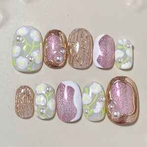 【現品】ネイルチップ マグネット お花 キラキラ ショートオーバル