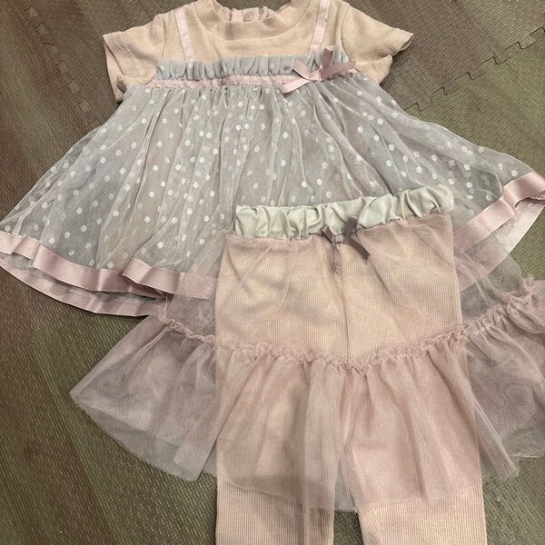 ベビー服 女の子 フリルトップス ピンクスパッツ 80サイズ 2点セット