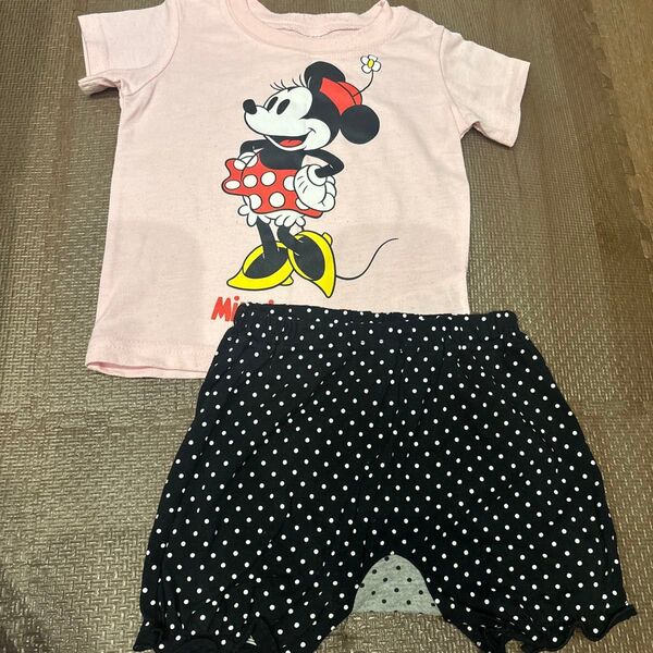 ミニー半袖Tシャツ&リボン付きドットボトムスセット