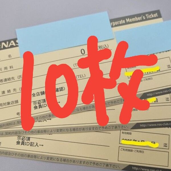 NASスポーツクラブチケット 施設利用券10枚 セット 25/9/30まで
