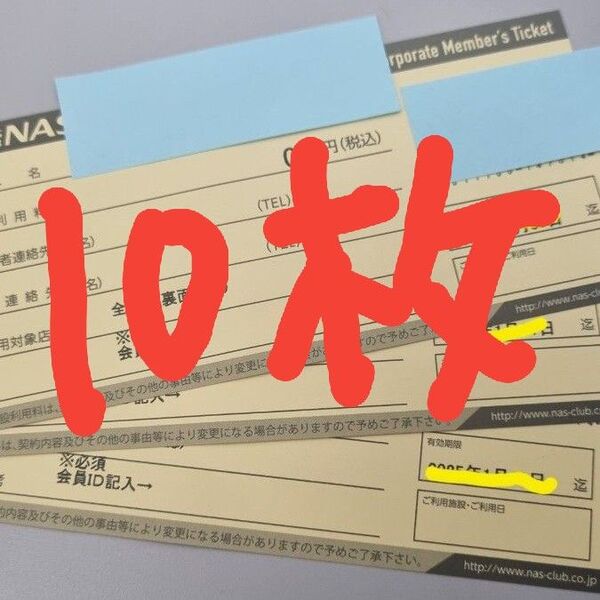 NASスポーツクラブチケット 施設利用券10枚 セット 25/9/30まで