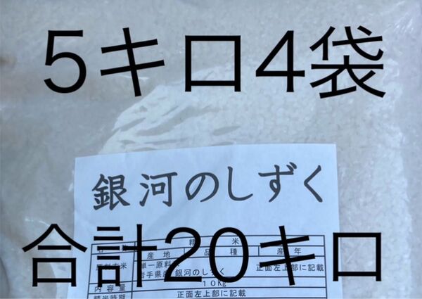 銀河のしずく 5キロ4袋 合計20キロ 4月下旬精米 岩手県のお米 送料無料 匿名配送 送料込み