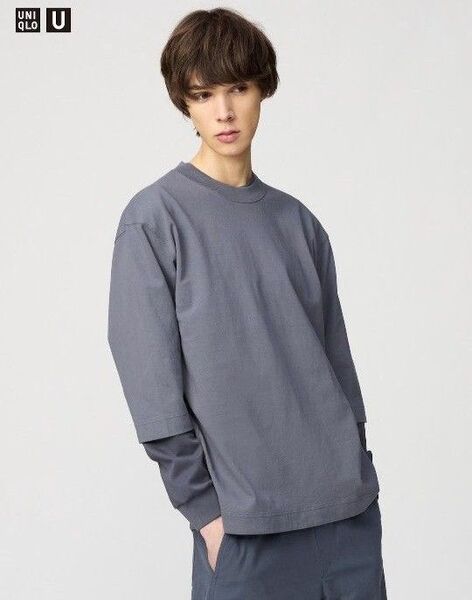 UNIQLO U ユニクロU クルーネックTシャツ七分袖 グレー Lサイズ メンズ 新品未使用 タグ付き