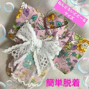 【ハンドメイド】ねんどろいどどーるサイズ着物浴衣 帯一体型デザイン②ピンク系/レースドレス