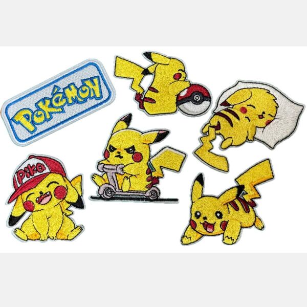 6枚セット ポケモン ピカチュウ 刺繍アイロンワッペン アップリケ アイロンパッチ モンスターボール ポケットモンスター