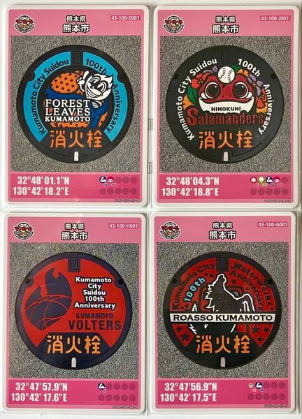 ◆ マンホールカード 25弾 熊本県 熊本市 市制100周年記念 4枚セット