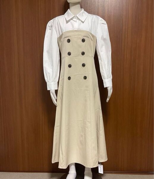 ロングワンピース ダブルボタン長袖ワンピース 新品