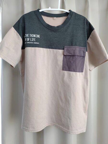 Tシャツ 半袖 キッズ 胸ポケット ベージュ ビッグシルエット 160