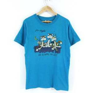 【90's】ONEITA POWER T ビンテージ 酔っ払い猫 Tシャツ M 38-40 ターコイズブルー 唾奇 604 猫盤 LOS ANGELES オニータ