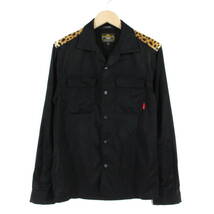 【名作】WTAPS 11SS TEDDY L/S SHIRTS RACO TWILL レオパード切り替え オープンカラーシャツ S ブラック 開襟 豹柄 ダブルタップス_画像1