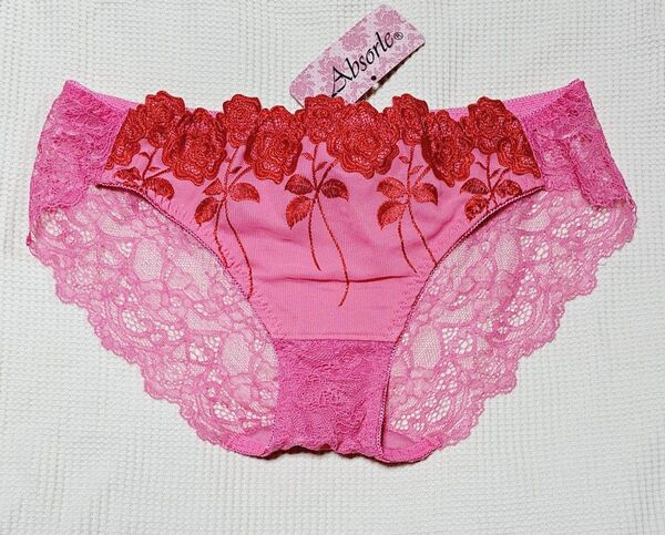アブソール ショーツ L 濃いピンク ローズ バックレース 花柄総レース パンティ パンツ セクシー 花柄刺繍 透け感