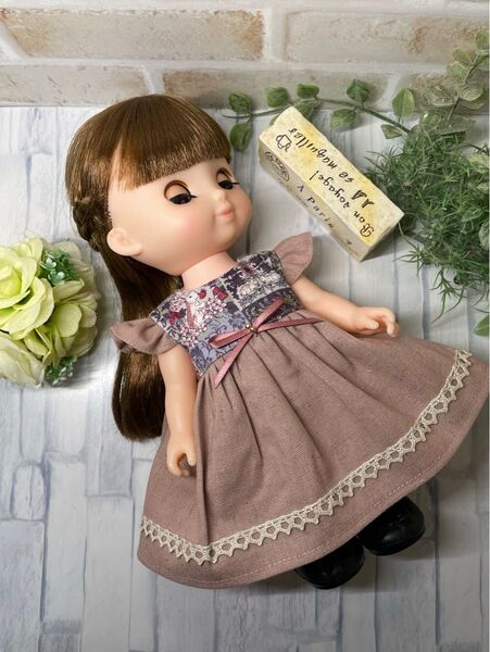 【SALE】ソランちゃん*メルちゃん*アンティーク柄ドッキングワンピース431