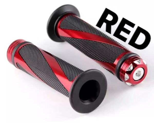 ハンドル グリップ アルミ 非貫通 バーエンド 左右セット 汎用 バイク バイクグリップ ハンドルグリップ デザイングリップ赤