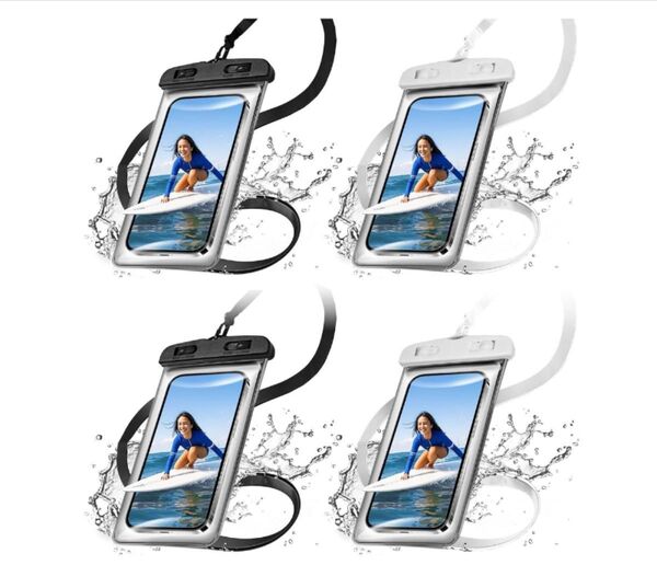 スマホ防水ケース4枚セットIPX8認定7.0インチまで対応 「黒色2枚白色2枚」
