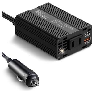 車載インバーター USB-C PD30WおよびUSB-A(ブラック, 150W)