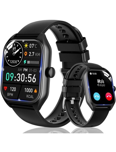 スマートウォッチ Bluetooth通話 1.85インチ大画面 防水防塵ブラック