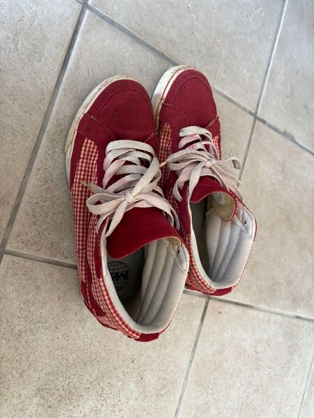 VANS ハイカットスニーカー レッド チェック