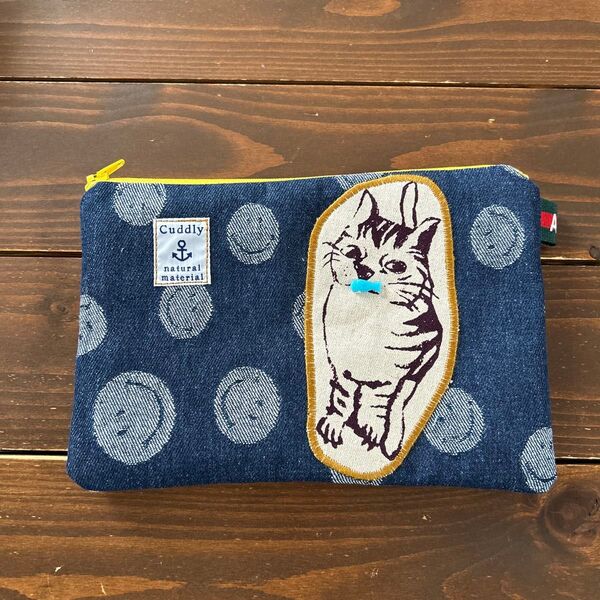 デニムポーチ ねこ cat ハンドメイド