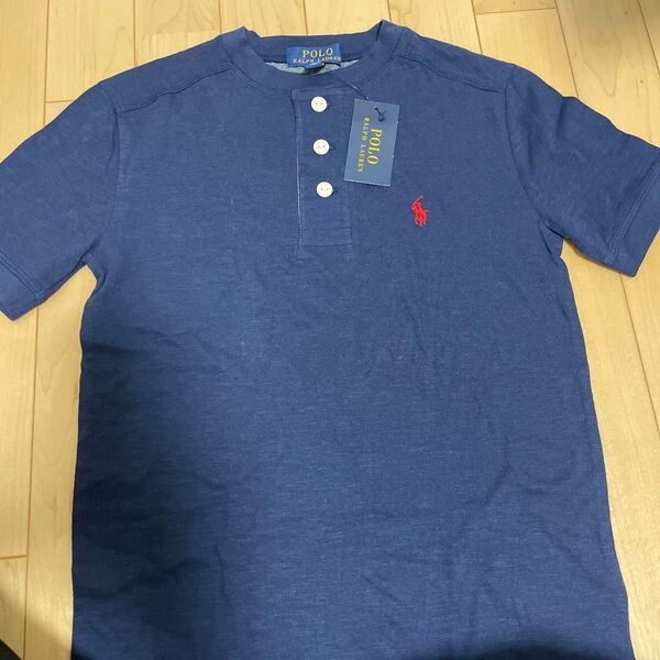 新品タグ付き POLO RALPH LAUREN ヘンリーネックTシャツ ネイビー 140cm