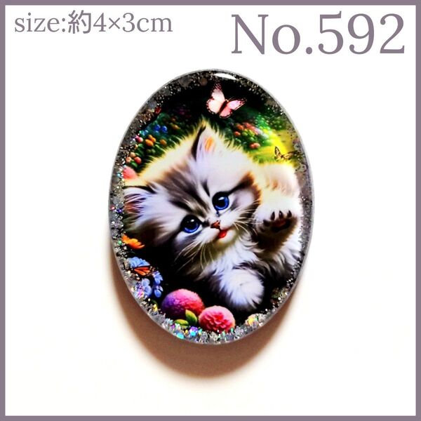 No.592 ハンドメイド レジン ヘアゴム ポニーフック ペンダントトップ キーホルダー 猫ねこ