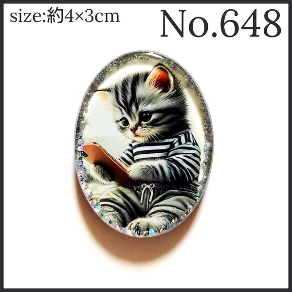 No.648 ハンドメイド レジン ヘアゴム ポニーフック ペンダントトップ キーホルダー マグネット ピンバッジ 猫ねこ