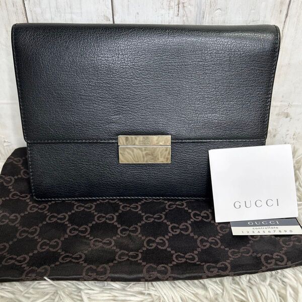 GUCCI セカンドバッグ クラッチバッグ レザー ロゴ ブラック