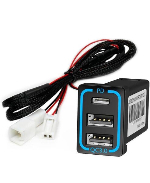 トヨタAタイプ専用急速充電 USBポート スイッチホールパネル Type-C+USB×2 QC3.0対応 LEDブルー