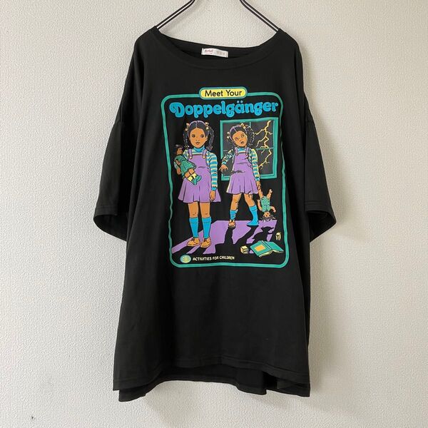 個性的Tシャツ ツインズ 速乾素材 黒 ブラック オーバーサイズ