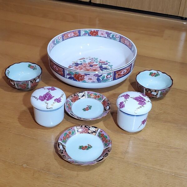 美濃焼 大皿深皿 & 有田焼 小鉢& 小皿& 湯呑み 色絵 食器セット