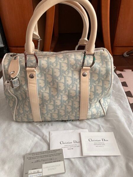 ヴィンテージ品!クリスチャンディオール ChristianDior ミニボストンバッグ ハンドバッグ ブルー 水色