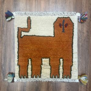 新品 ペルシャ絨毯 手織り ギャッベ ナチュラル オレンジ ライオン