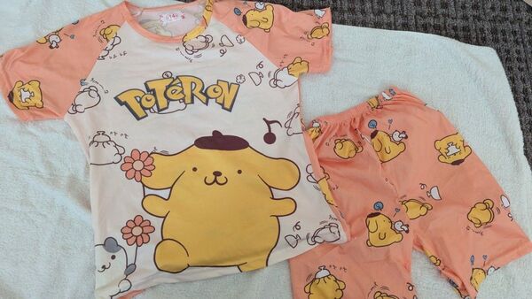 値下げ!110 120サイズ相当 ポムポムプリン キッズパジャマ 部屋着 半袖 上下セット 夏用 半袖Tシャツ