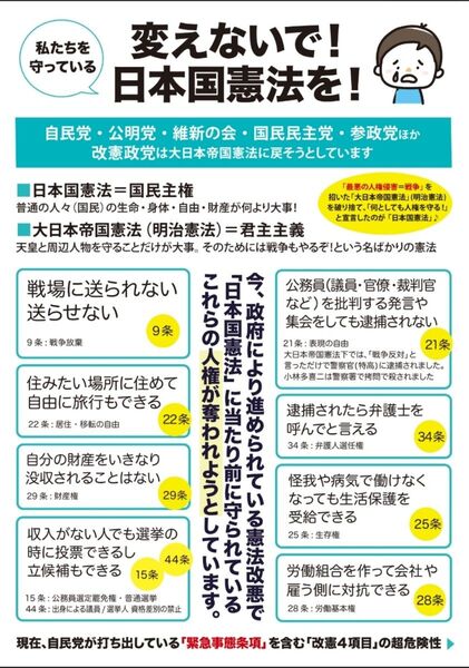チラシ1000枚 変えないで!私たちを守っている日本国憲法を!