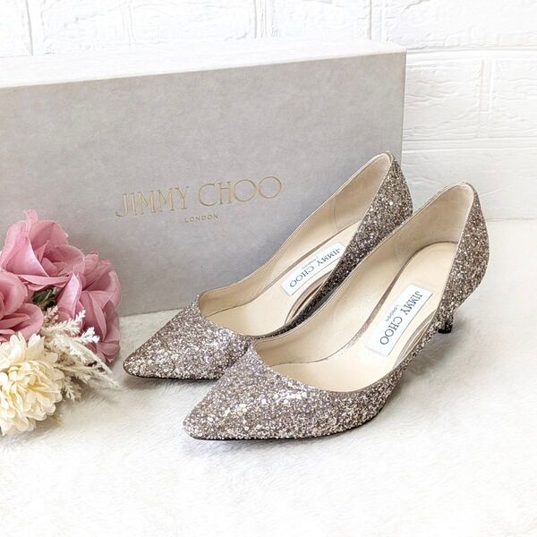 美品 JIMMY CHOO ジミーチュウ ブライダルシューズ グリッター パンプス