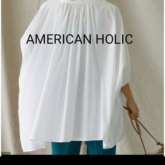 アメリカンホリックAMERICAN HOLIC バンドカラーポンチョ シャツ ブラウス オフホワイト
