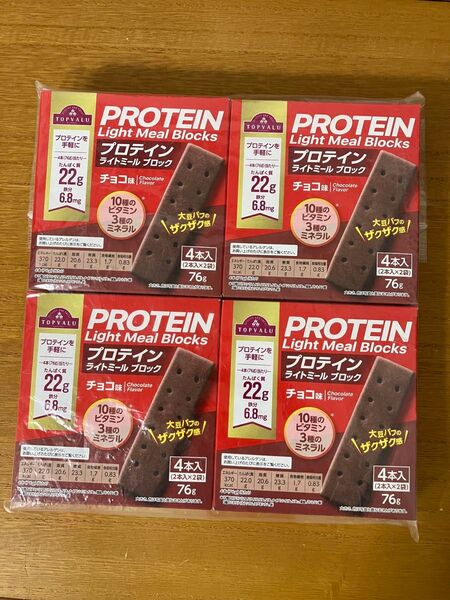 トップバリュ プロテイン ライトミールブロック チョコ味 4本入り76g × 4個|高たんぱく22g プロテインバー