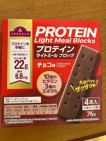トップバリュ プロテイン ライトミール ブロック チョコ味 4本入り76g|高たんぱく22g プロテインバー