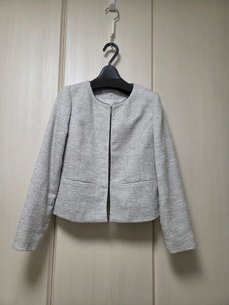 NATURAL BEAUTY BASIC ノーカラージャケット ツイードジャケット S グレー