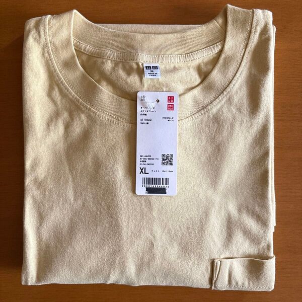 【未使用】ユニクロ オーバーサイズポケツキTシャツ(5分袖)イエロー XL