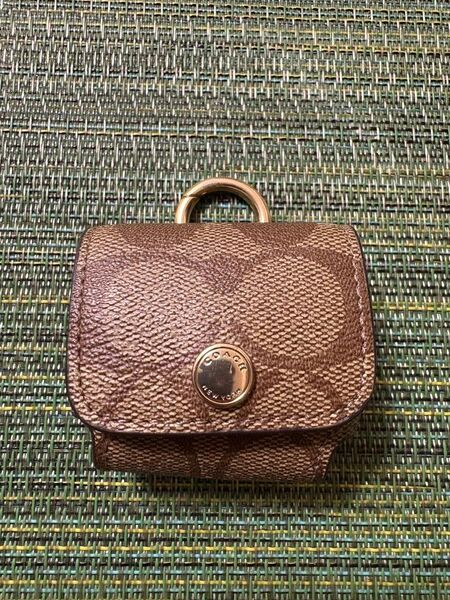 最安値 Coach イヤホンケース ブラウン レザー AirPodspro 美中古品