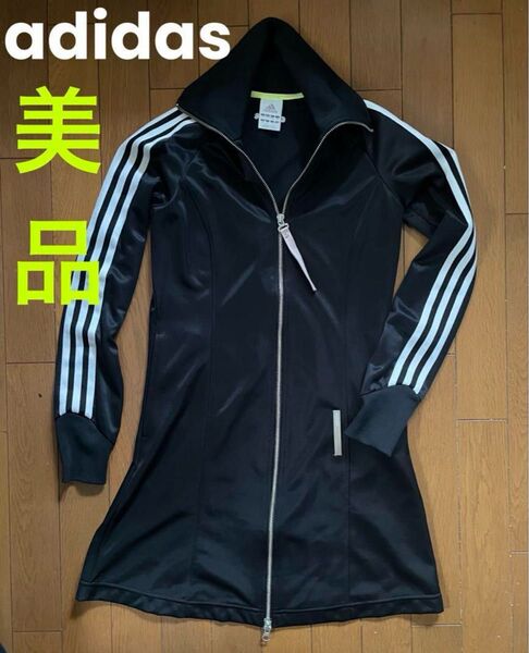 美品 adidas アディダスジャージ 黒 ワンピース Sサイズ 中古
