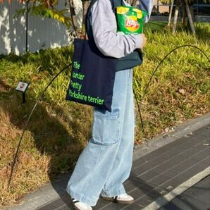 ワイドデニムカーゴパンツ(サックスブルー)ユニセックス CIAOPANICTYPY カーゴパンツ