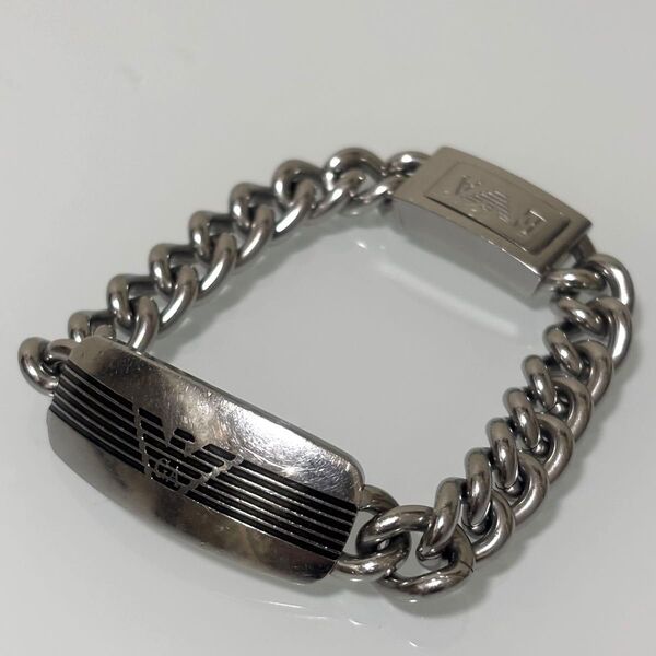 EMPORIO ARMANI エンポリオアルマーニ チェーン ブレスレット ロゴ メタルプレート アイコンブレス IDブレス 喜平